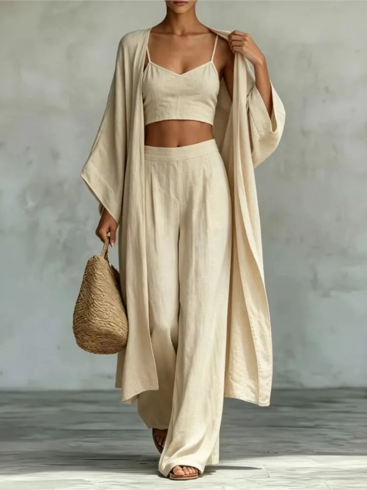 

Women's Suit Autumn Pajamas Three-piece Set 2026 New Women's Spring Home Clothes Bat Sleeve Cardigan Wide Leg Pants Suit Women