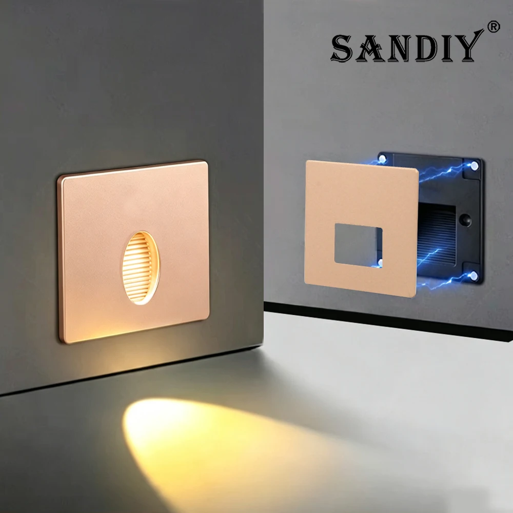 SANDIY Embedded Switch Control Footlights, Outdoor And Indoor Step Lights, Magnetic Panels, 86 Boxes Of Frosted Gold