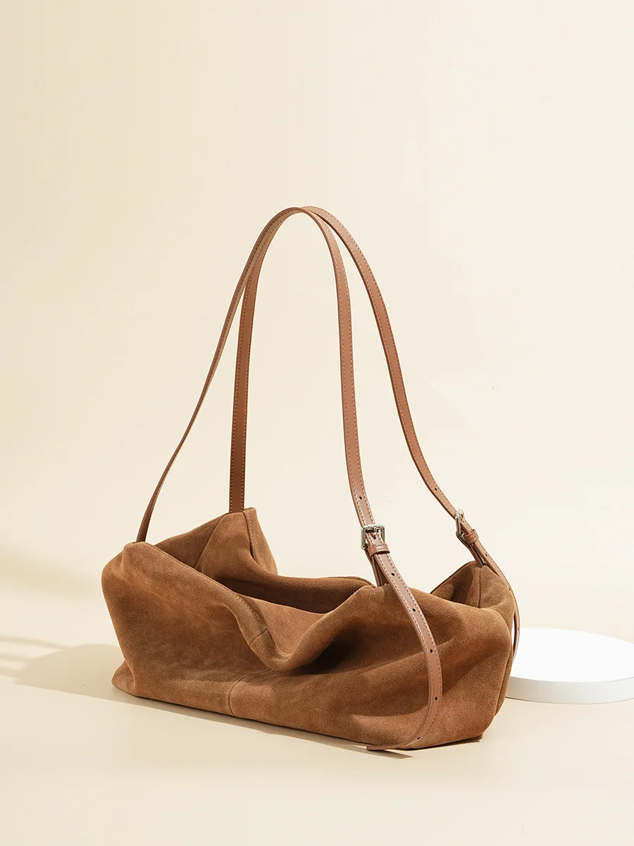 Versatile suede tote bag for autumn and winter, frosted cowhide, large capacity single shoulder armpit pillow bag