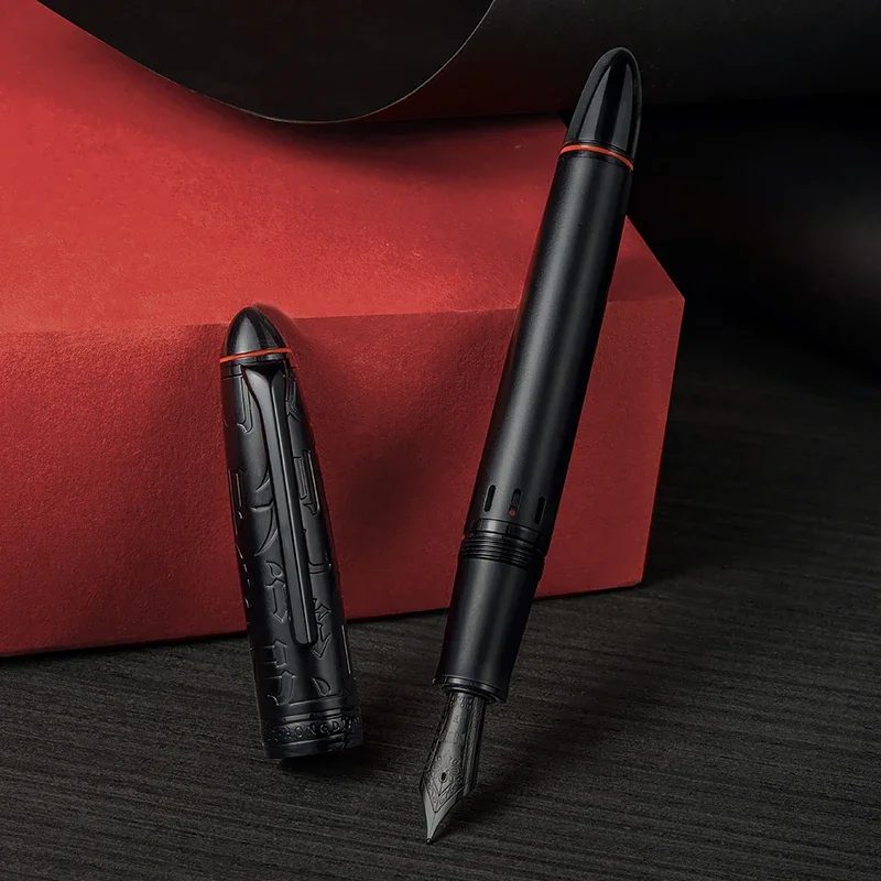 

HongDian N6 Black Piston Fountain Pen Resin EF/F/Long Knife Nib Beautiful Torpedo Cloud Seal Cap Business Office Writing Pen