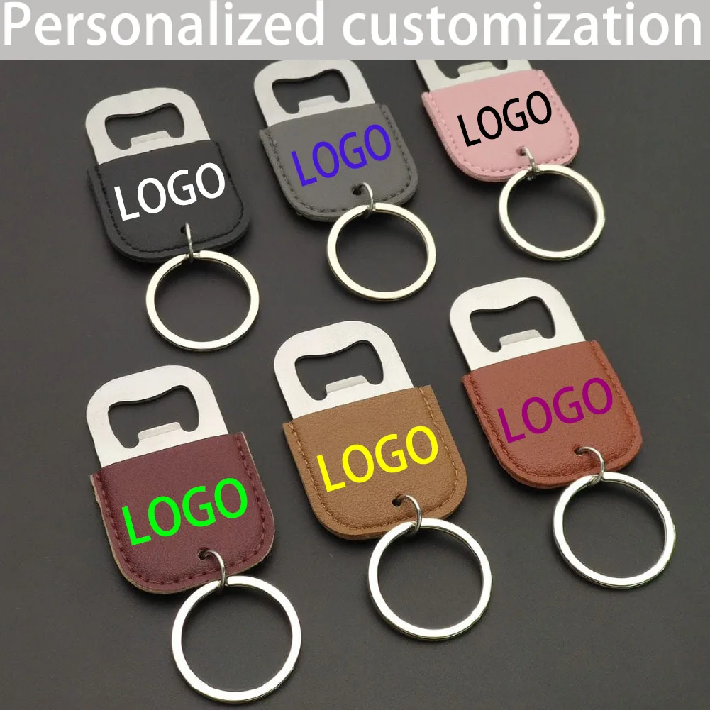 

Personalized Stainless Steel bottle Opener Keychain Customized Printing Beer Bottle Opener With PU Leather Keychain Wedding Gift