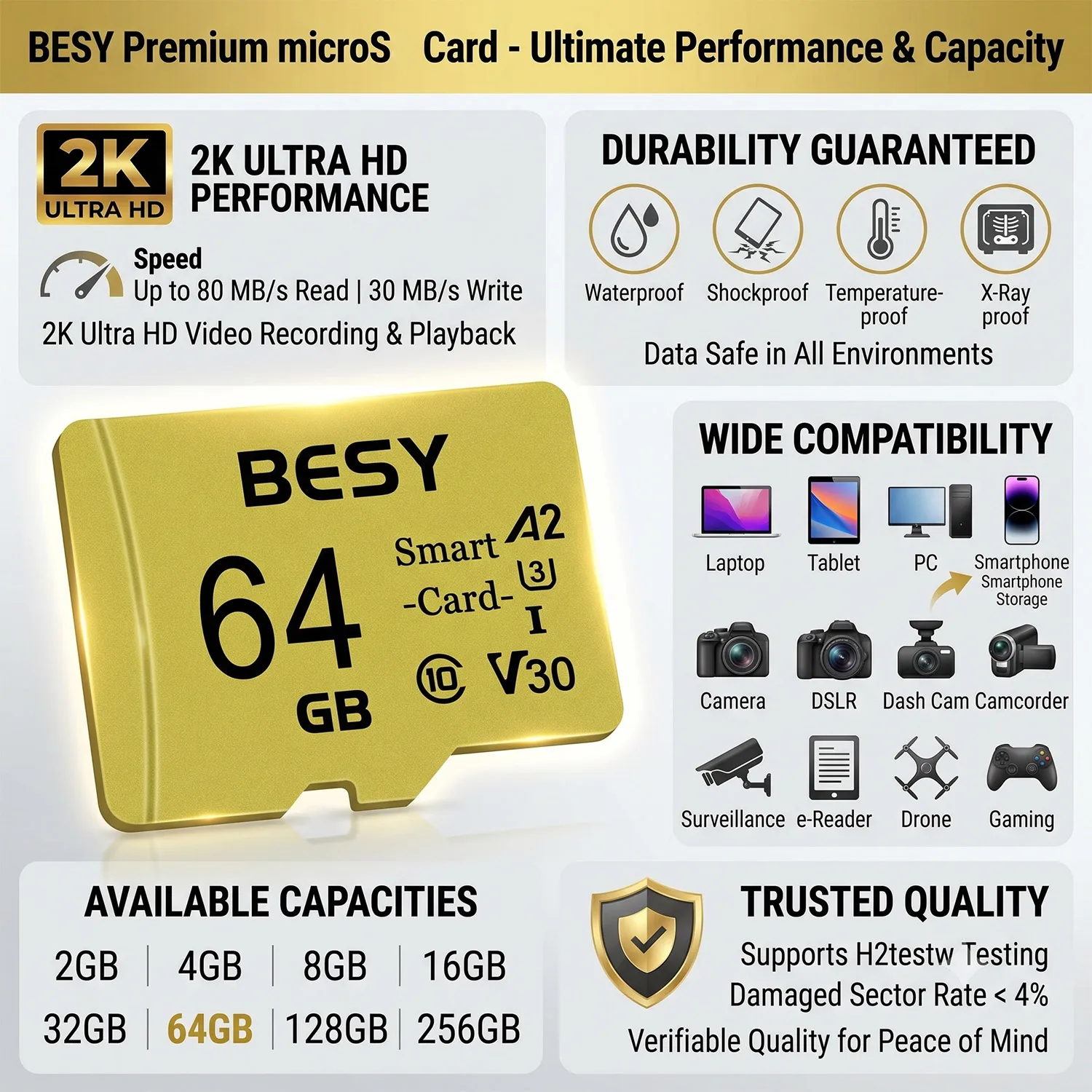 Micro TF&SD Card 128GB Small Capacity Memory 2GB 4GB 8GB 16GB High-speed SD Card Memory Flash Card Class 10 V30 for Phone/Camera
