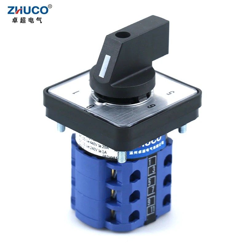 ZHUCO SZW26/LW26-20/0-6.3 20A 3 Phase 12 Screws 7 Position 64X64 48X48 mm Panel Selector Transfer Rotary Cam Universal Switch