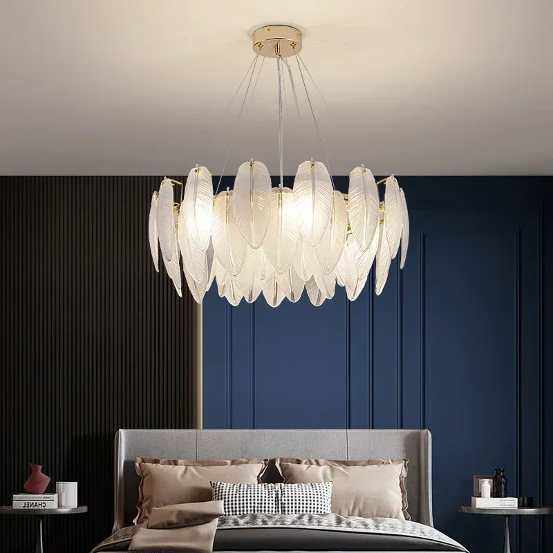 Candelabro de plumas de lujo posmoderno, lámpara creativa para Villa, comedor, diseño Simple, dormitorio, hogar, sala de estar