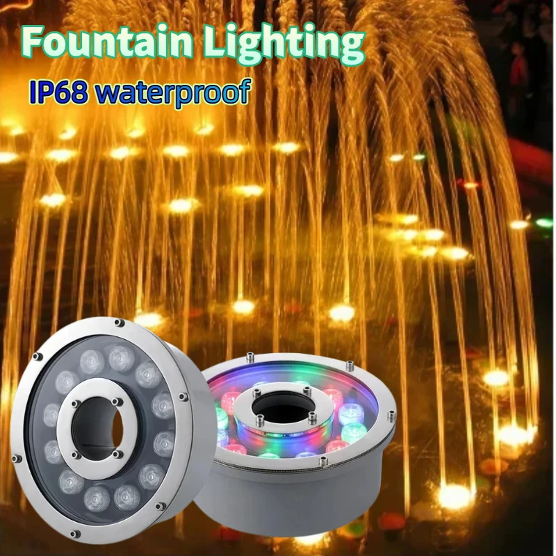 

RGB Fountain Spotlight Outdoor 6W/9W/12W18W24W Waterfall Lamp Garden Water Features Pond Night Light 12V Home Yard Decoration