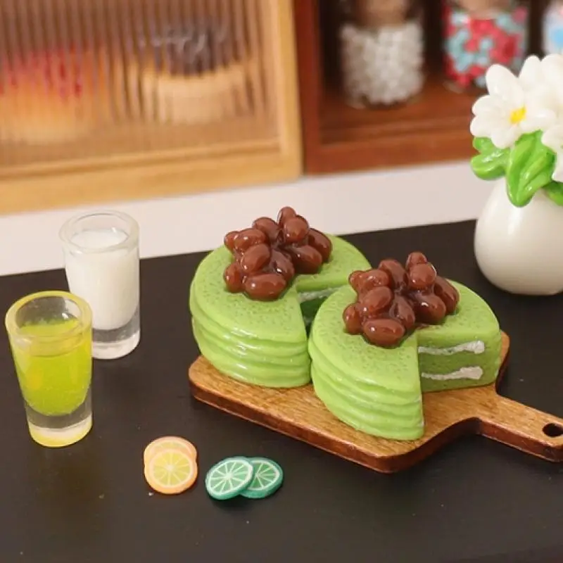 5PCS DIY 장식 인형 집 시뮬레이션 케이크 디저트 우유 주스 세트 미니 주방 트레이 식기 액세서리 어린이 장난감