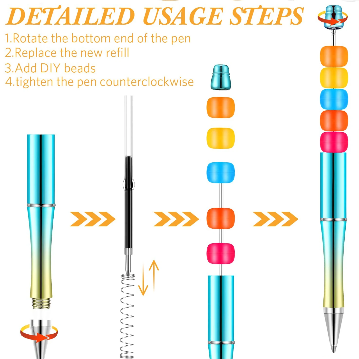 Gradiente Bead Gel Pen, Caneta Esferográfica De Plástico, DIY Beadable Caneta Esferográfica, 10Pcs