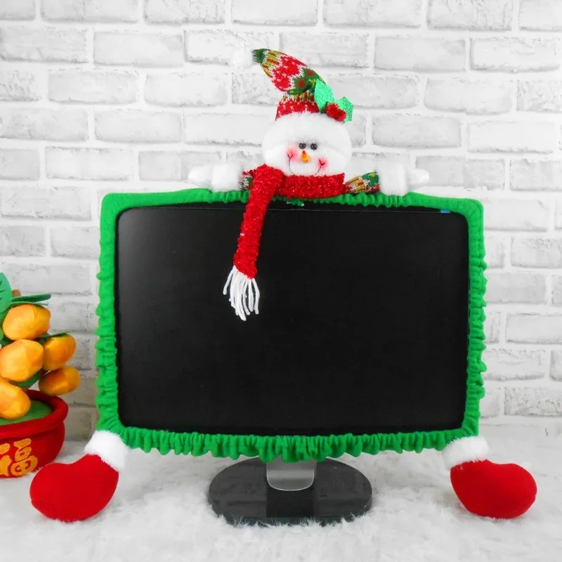 Cute Christmas Doll Computer Monitor Cover for Screen Dustproof Elastic TV Protector  Home Mall Office Photography Easter