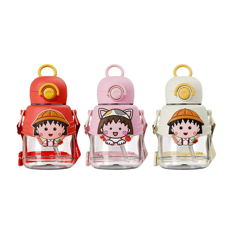 Kawaii Chibi Maruko-Chan Anime Cartoon Plastic Cup Children's Rotary Pop-Up Straw Cup Portable Water Cup