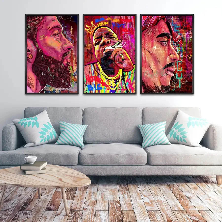 Estrella de los 80 2Pac El Notorioso B.I.G. Graffiti Art Hip Hop Rap nórdico moderno arte de pared lienzo impreso pintura carteles para decoración del hogar
