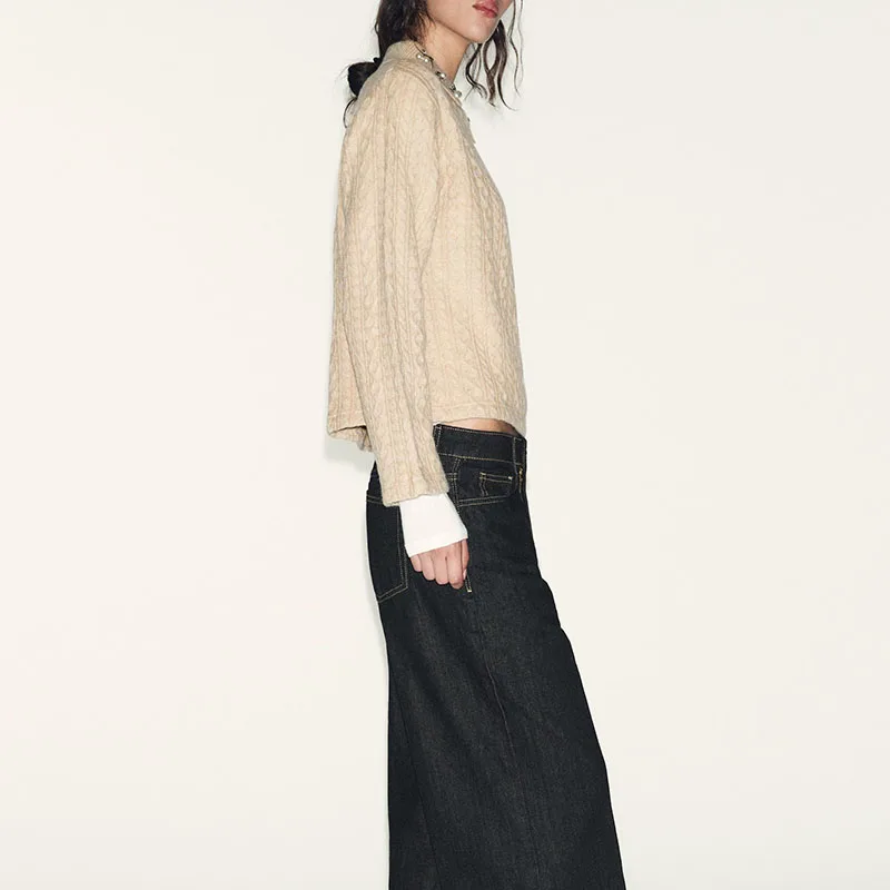 

Autumn New Arrival Women's Knitted Sweater Jewelry Collar Flip-Cover Design Eight Strand Woven Casual Sle Long Sve Top