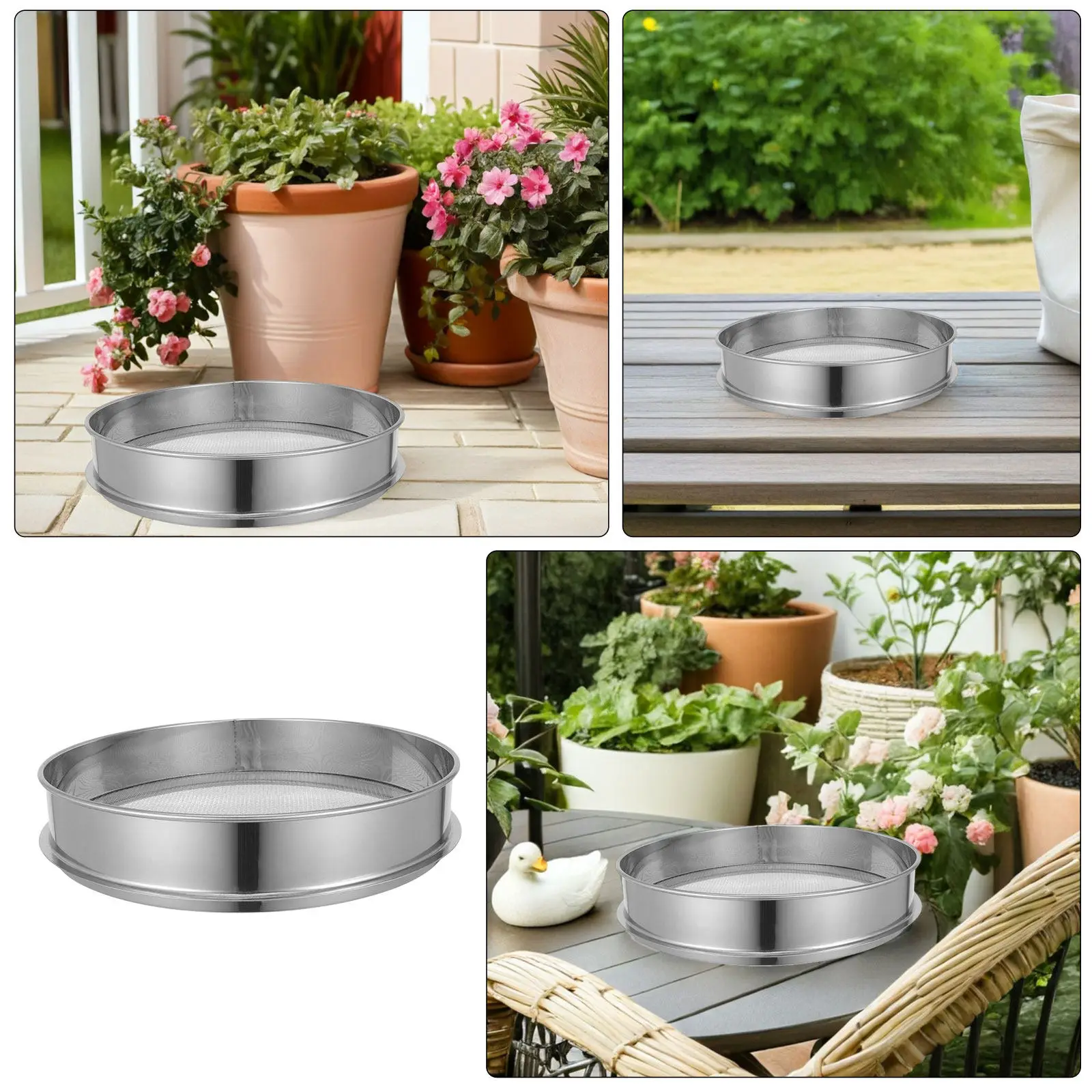 1pcs 35 Cm Stainless Steel Garden Soil Sifter Large Mesh Sieve For Compost Sand Sorting Bonsai Planting Gravel Screening Tool view 3