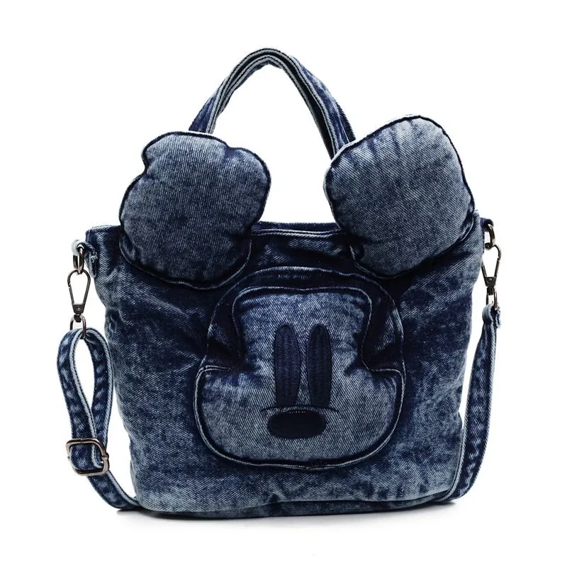 

Disney Denim Mickey Mouse Shoulder Bag for Women Girl Kawaii Washed Denim Retro Crossbody Bag Fashion Trend