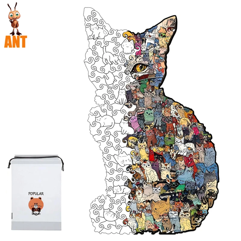 Wooden Assembly Toy Square Cat Wooden Puzzle Special-shaped Splicing Toy Decompression Puzzle Educational Toys for Gifts 14y+