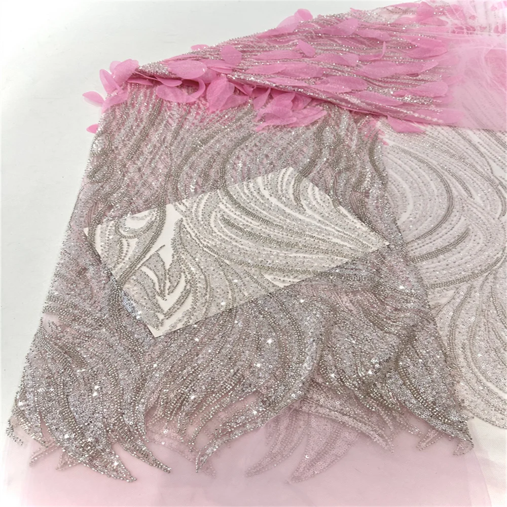 

2024 Новое Африканское нигерийское французское высокое качество 2024 горячая Распродажа кружевная ткань 3D бусины Блестки свадебное платье с вышивкой для невесты