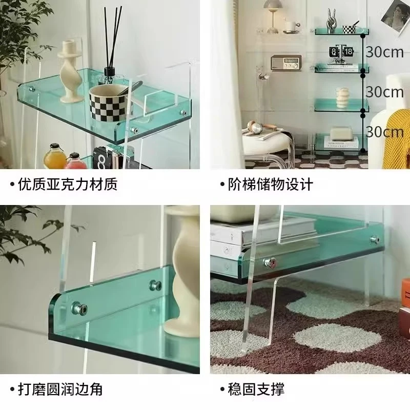 رف بسيط للوجبات الخفيفة من الأكريليك، تخزين متعدد الطبقات، رف كتب صغير لغرفة المعيشة، رف تخزين شفاف للحمام