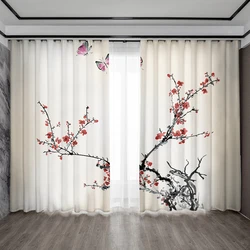2PC Home Decoration Screen Curtain, Wax Plum Background Screen Curtain Suitable For Kitchen, Coffee Shop, Living Room, Balcony