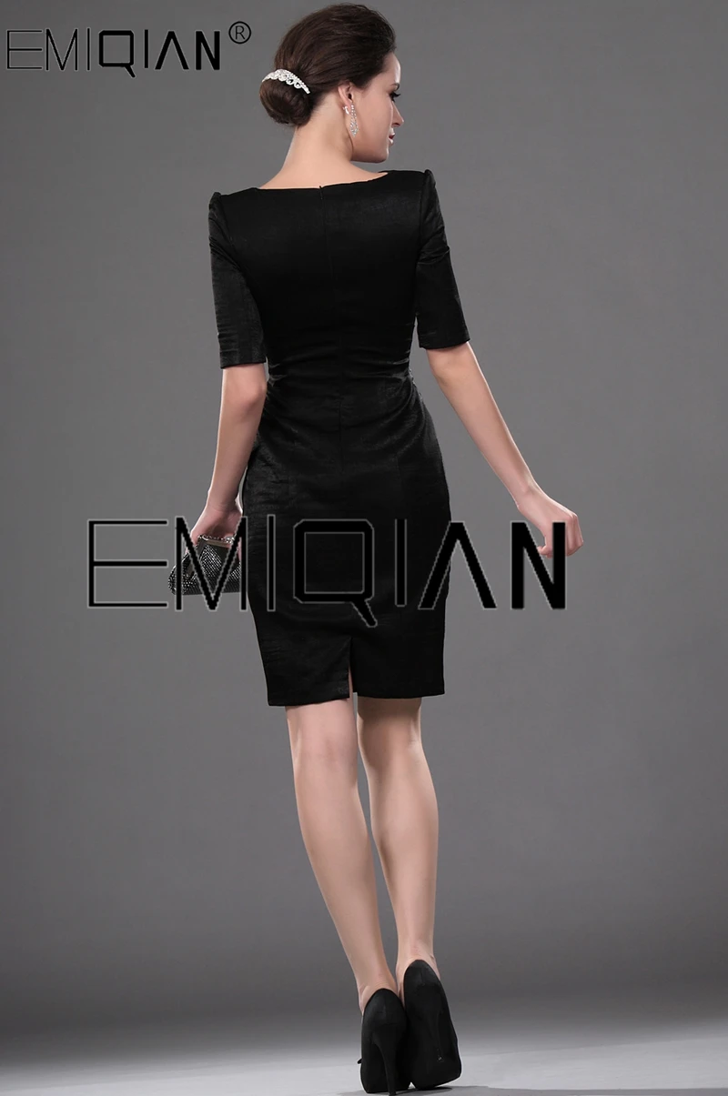 Short Formal Wedding Party Dress Sheath Half Sleeve knee Length Black Mother of the Bride Dress