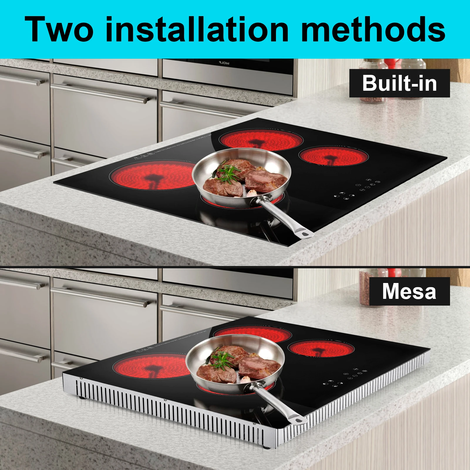 موقد الطبخ العلوي الكهربائي، طبق تسخين كهربائي 4 شعلات، التحكم باللمس 220-240 فولت موقد المطبخ لأواني الطبخ ذات درجة الحرارة العالية