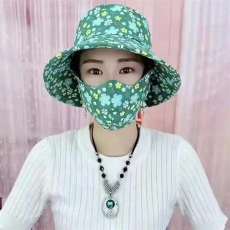 1 Piece Summer Women Countryside Style Fashion Floral Hat With Mask And Fisher Hat