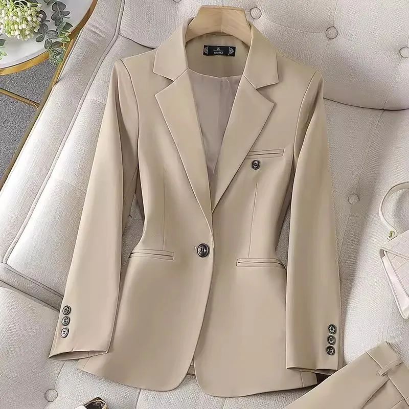 ZJYT Business Chic Office Blazer Suits Pant Sets 2 Piece Womens Outfits Elegant Spring Plus Size One Button Jacket Trousers Set