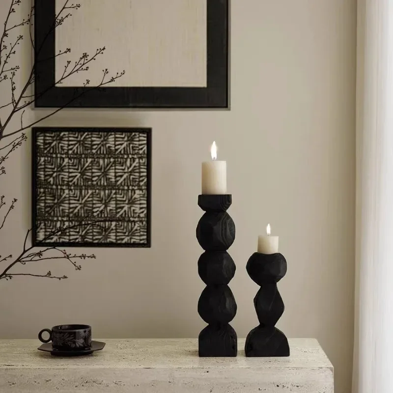 Black Wood Candle Holders Modern Centerpiece Elegant Nordic Candlesticks Center Candlestick Table Candle Holder Home Decorations