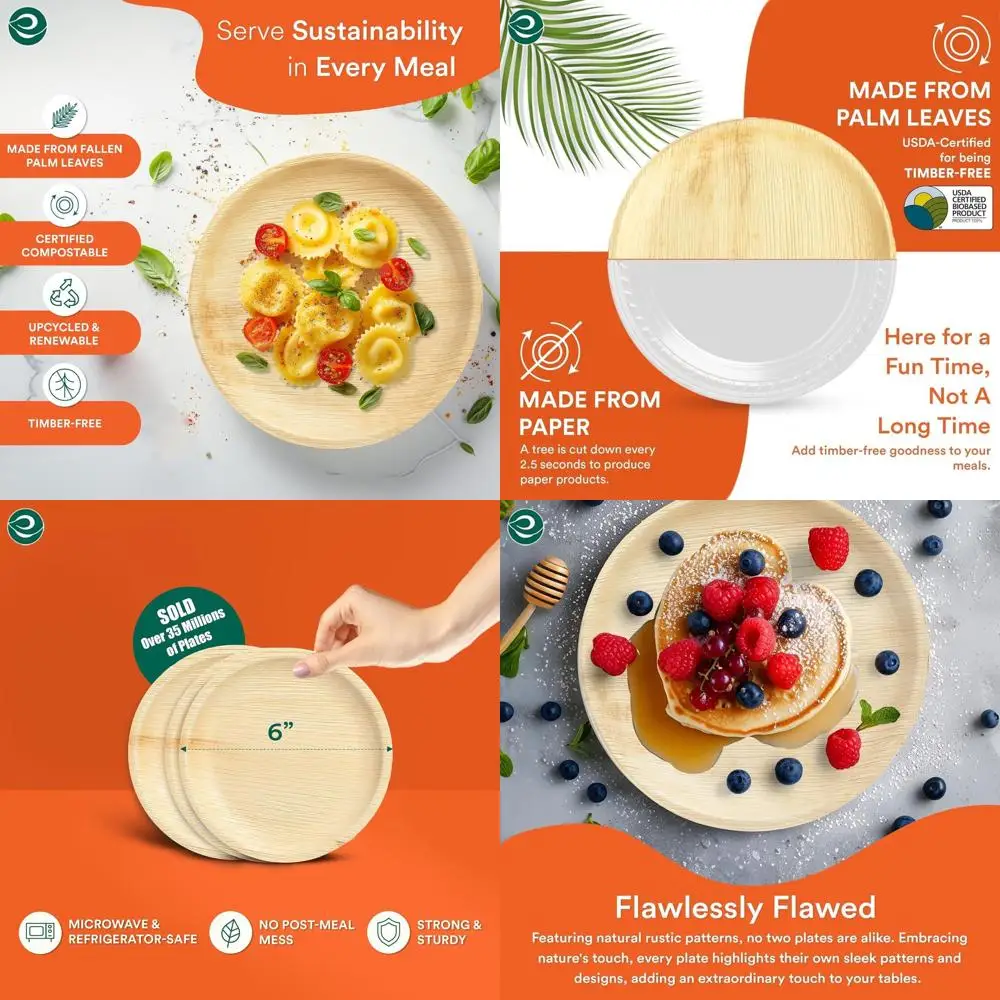 

Экологичные 6 биоразлагаемых бамбуковых тарелок (200 шт.) — идеально подходят для Дня благодарения, свадьбы и особых случаев.