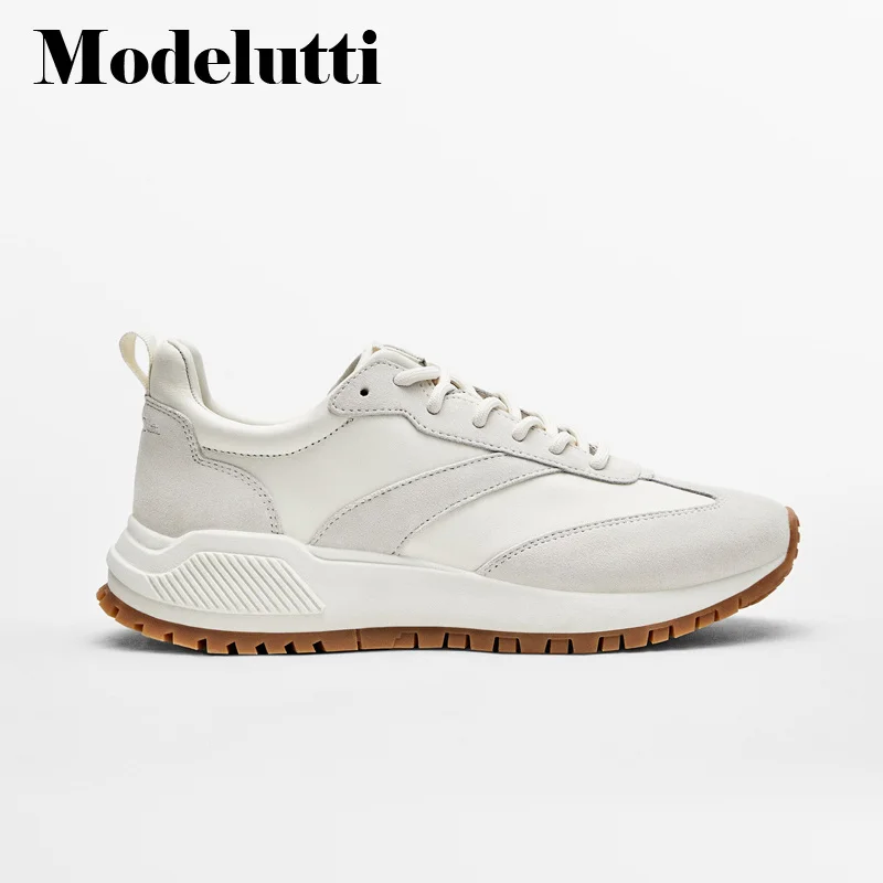 Spring 2023 New Women Fashion Genuine Leather Stripe Splicing Lacing Shoes Simple All-match Casual Sneaker Female