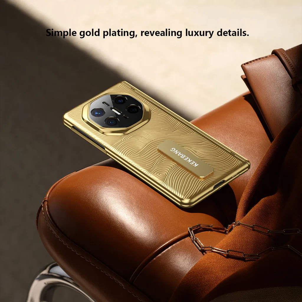 Seri Pelapisan Emas 24K Casing Ponsel Untuk Huawei Mate X6 X5 X3 Mate XT 5G 360 °   Penutup Keras Dudukan Rotasi Paduan Dengan Kaca Tempered