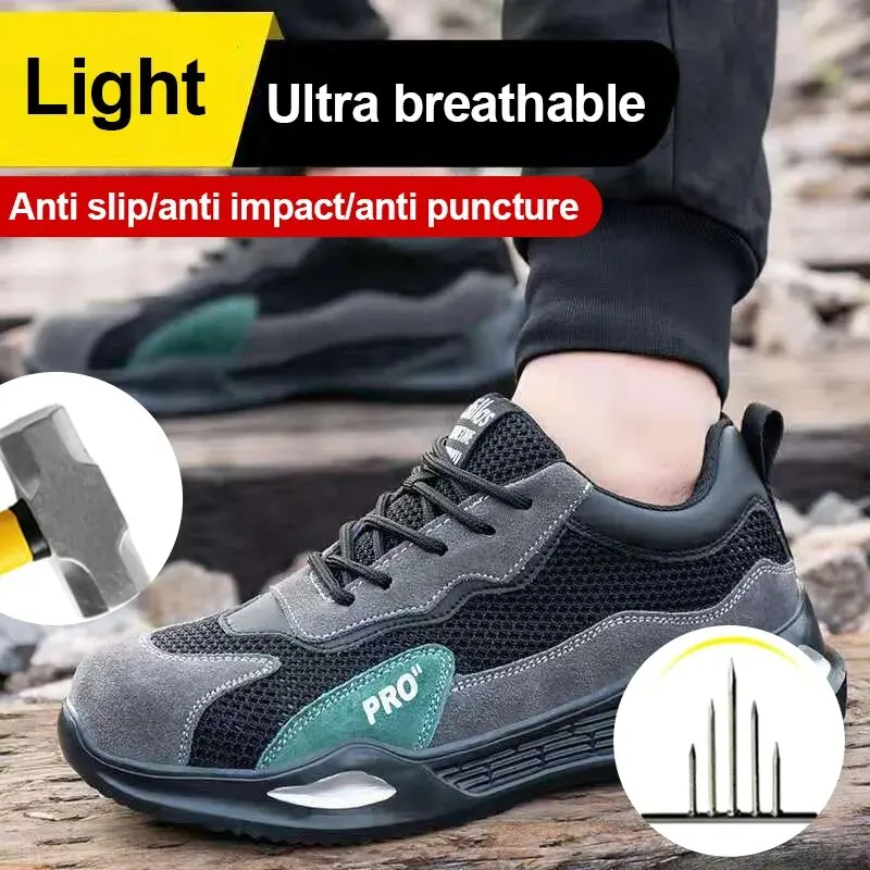 Zapatillas de trabajo indestructibles para hombre, zapatos de seguridad con punta de acero, ANTIPERFORACIONES, envío directo