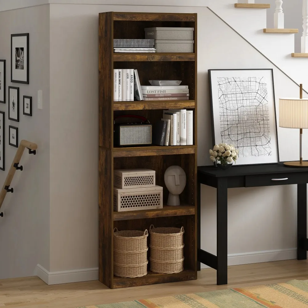 Home 5-Tier Shelf Bookcase, Amber Pine