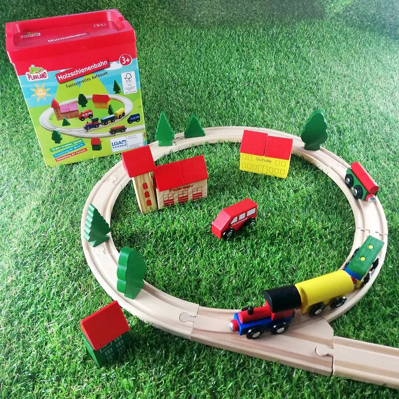 TOPMAYA Rail magnetische houten trein+scène+set geassembleerde speelgoedauto voor kinderen, compatibel met track PD75