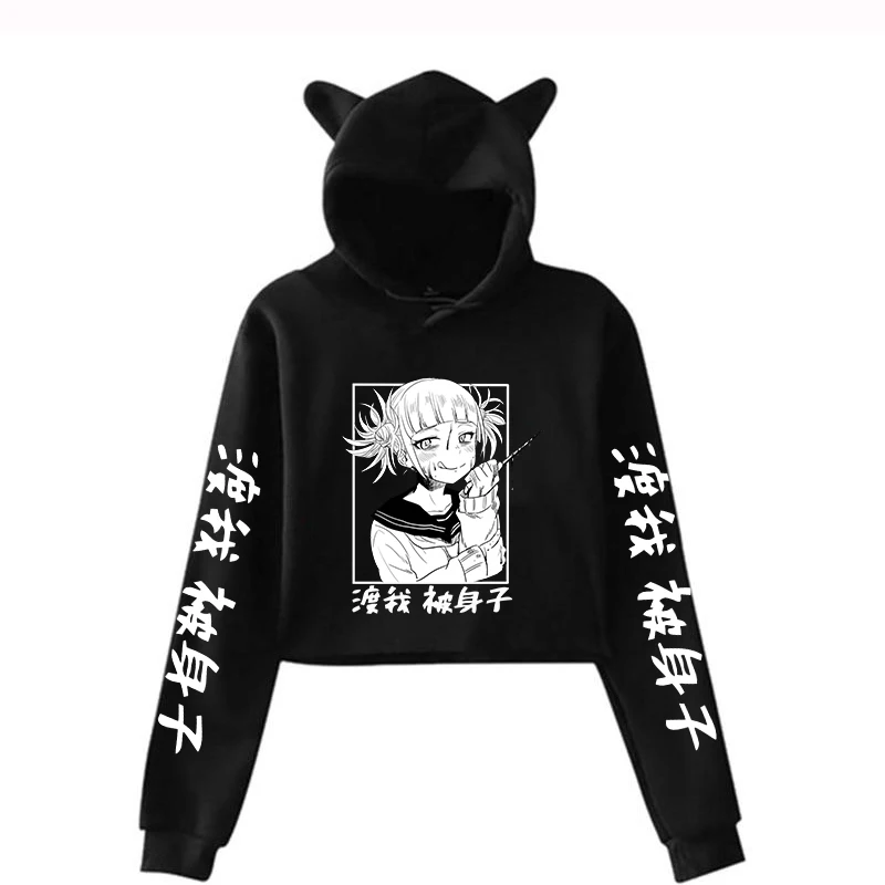 New Anime Cropped Hoodies Women Girl Fashion Y2k Cat Ear Hooded Casual Long Sleeve Himiko Toga Hoodies Sweatshirts Pullover