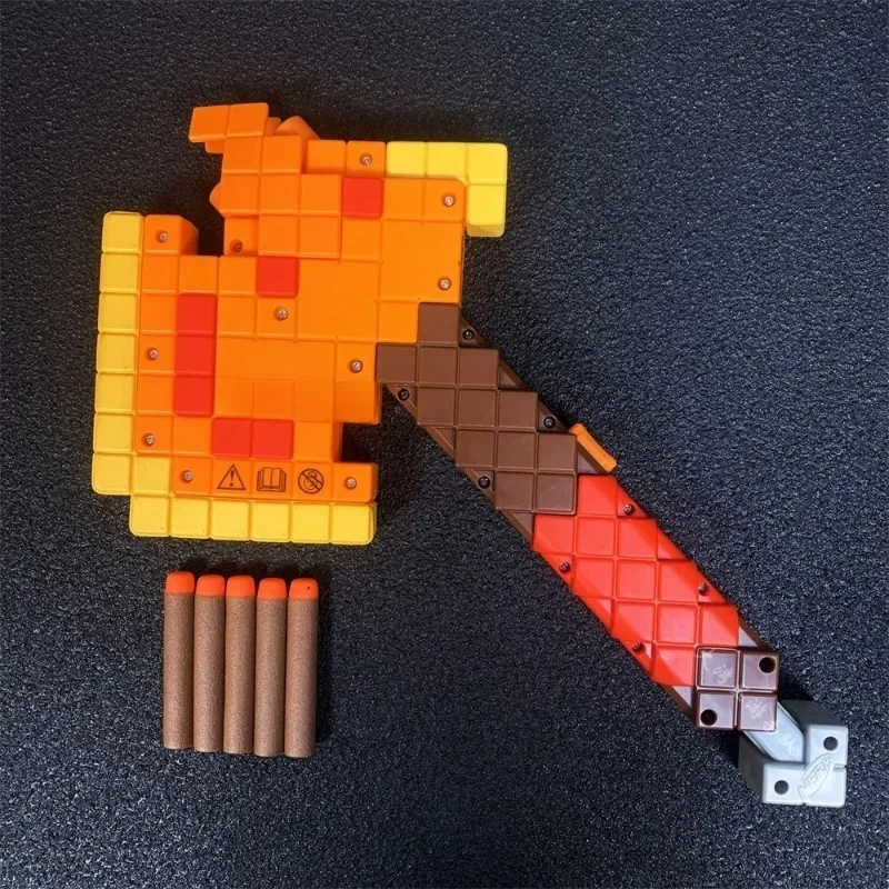 Hasbro Minecraft Firebrand Dart Blasting Ax Safety Elastic Sponge Game Peripheral Children\'s Toys Birthday Gift