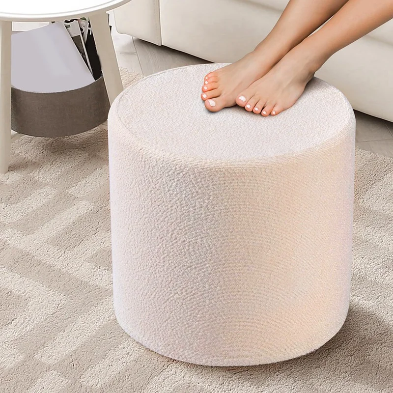 Soft Ottoman Pouf - Comfort Foam Foot Rest For Living Room, Desk, Couch - White