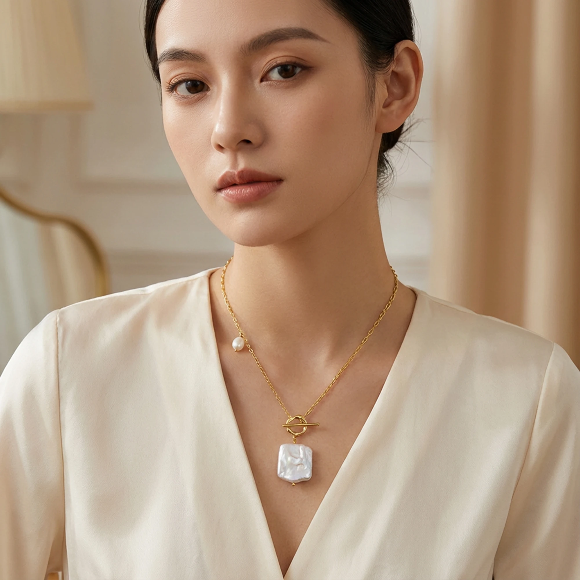 

Колье EFFIE QUEEN из стерлингового серебра 925 пробы с позолотой 14 карат и барочным жемчугом, натуральное ювелирное украшение для женщин, подарок на свадьбу или вечеринку, GPN45