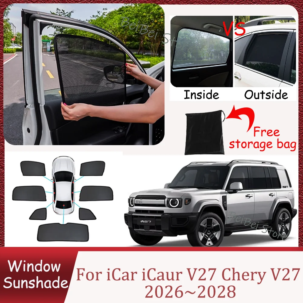 

For iCar iCaur V27 Chery V27 2026~2028 2027 Car Magnetic Mesh Privacy Sunshade Side Window Sun Shade Protect Interior Accessorie