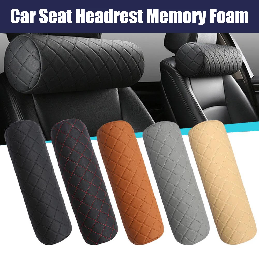 Car Seat Headrest Memory Foam Pillow Soft Breathable Cylinder Neck Pillow with Leather Cover for Car Comprehensive Support