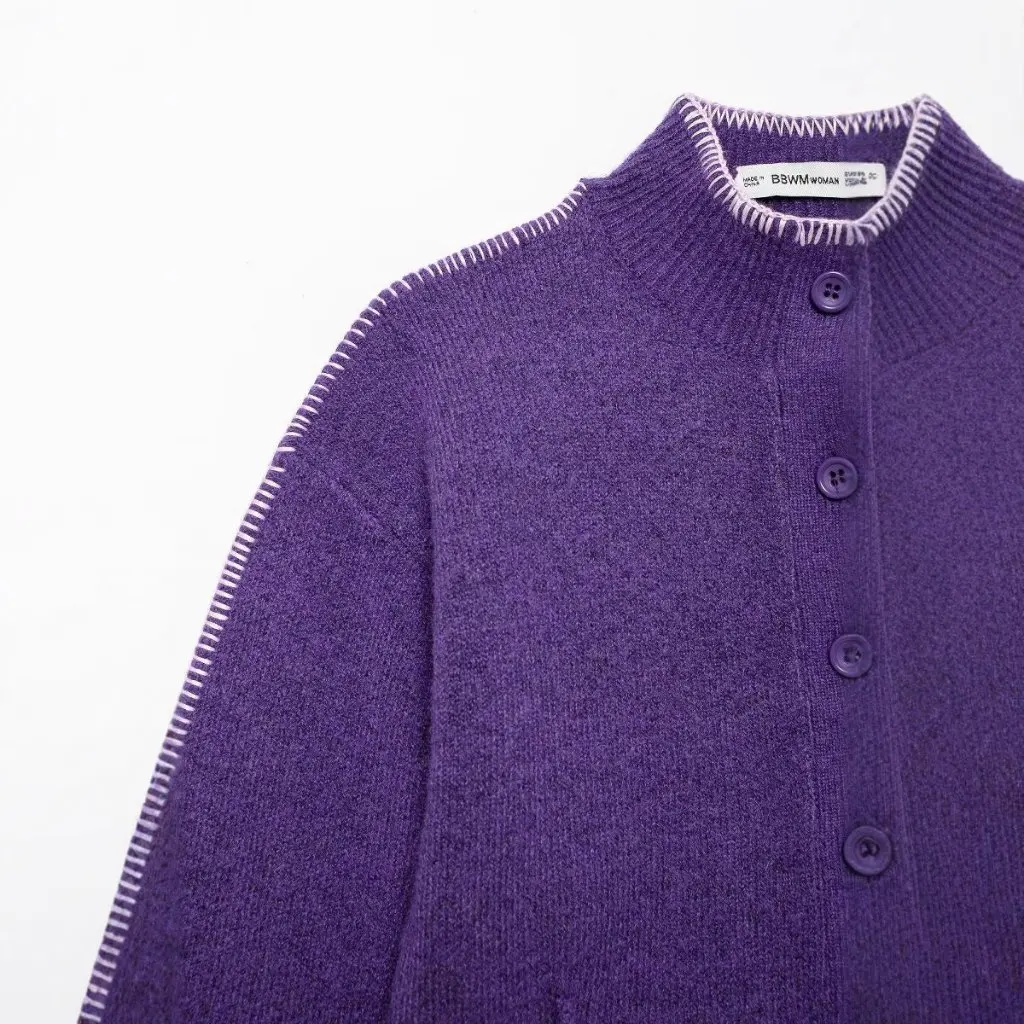 

Women's Knitted Coat Autumn Fashion Winter Street Style Stand Collar All-Match Stitching Design Clothing