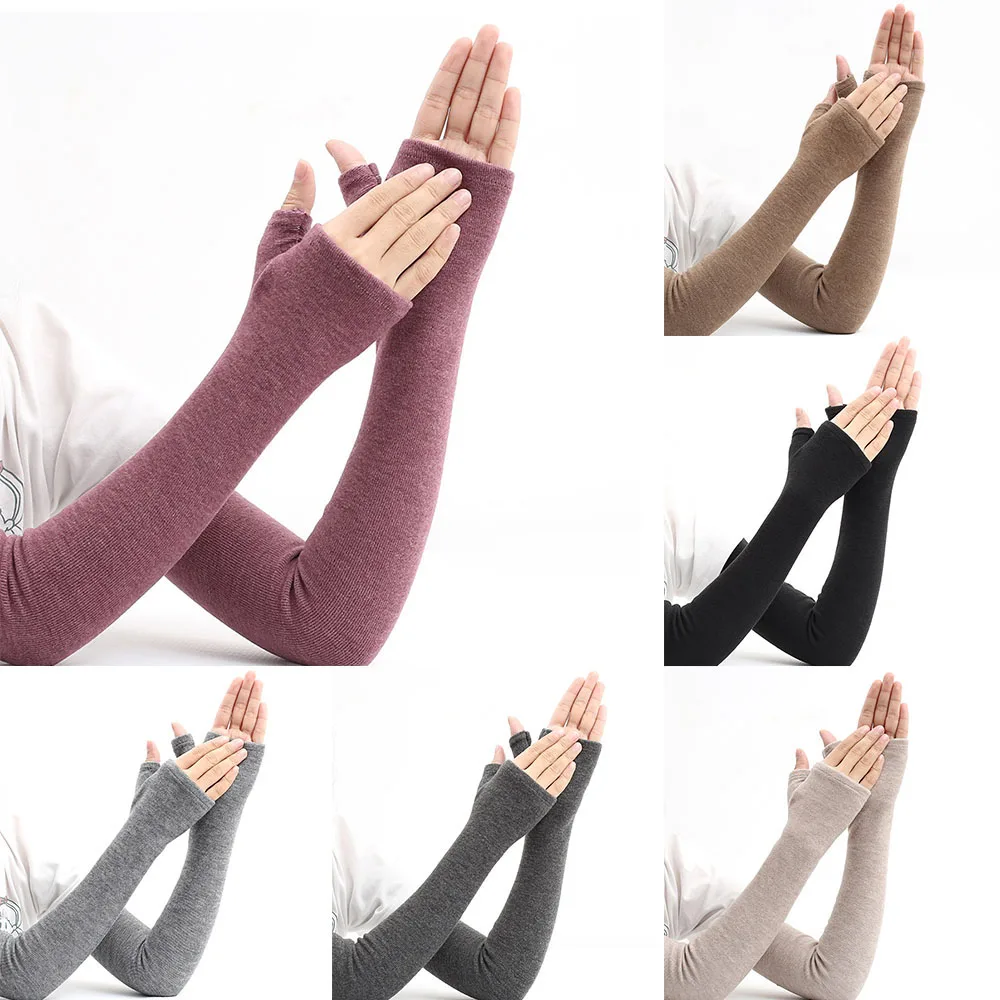 

Winter Women Soft Gloves Thickened Cold-Proof Oversleeve Lengthening Fingerless Arm Warmer Fashion Solid Color Sleeves