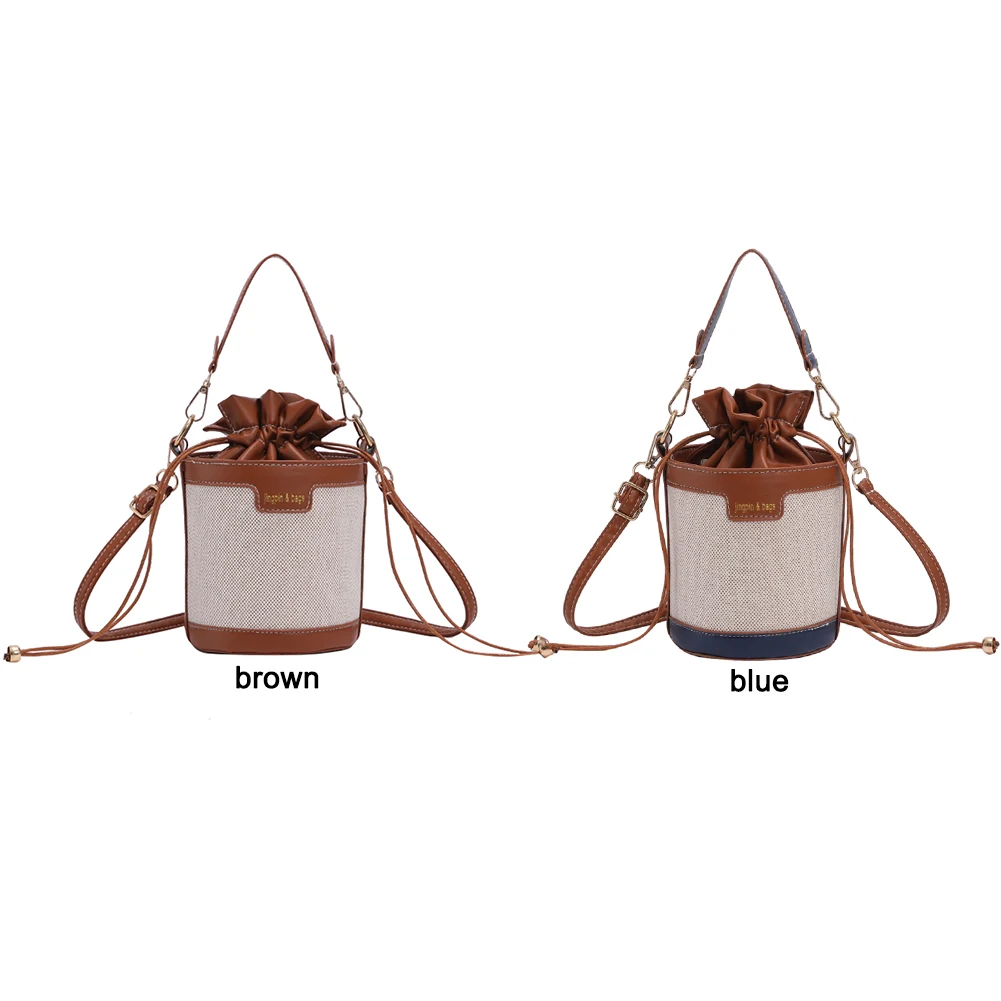 Women Shoulder Bags Cylinder PU Leather Bucket Crossbody Bag Casual Drawstring Handbags Purse for Travel Shopping