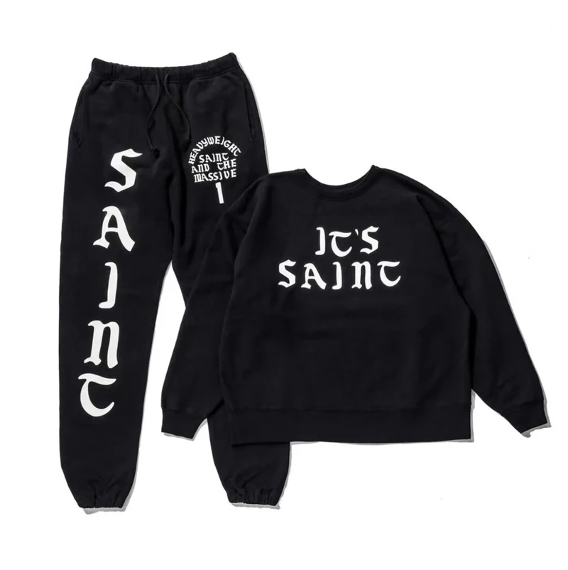 SAINT Hoodies American High Street Vintage Wash Do Old Casual Loose Crew-neck Hoody Sweatpants Men Women