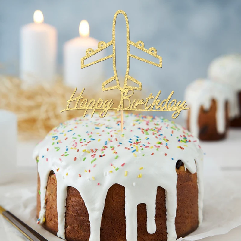YOMDID Goldener Flugzeug-Kuchenaufsatz, glitzernder Kuchenaufsatz, Papier-Kuchendekoration, glitzernde Party-Kuchendekoration für Geburtstagsfeiern – Detail 8