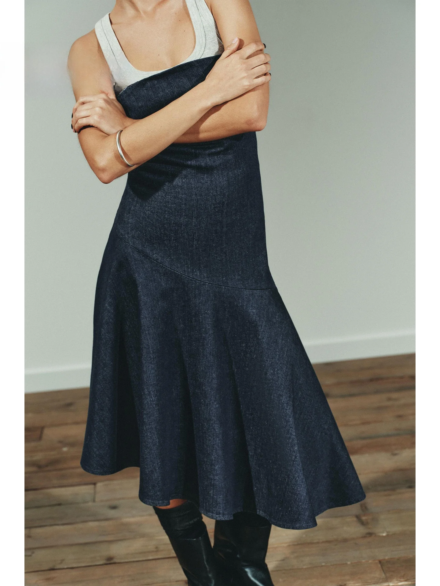 ZAPRHA Asymmetric Pure Desire Sle Denim Tube Dr Slimming A-Line Casual Dr for Women Autumn 2025 Zipper Closure