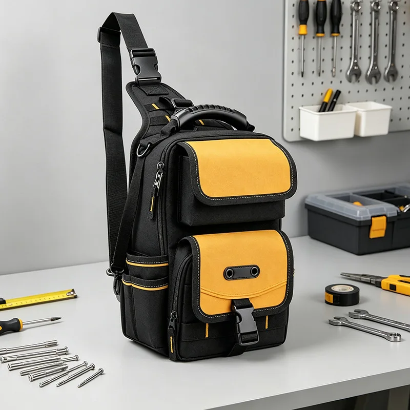 Portable Electrician Tool Bag Chest Shoulder Sling Bag Waterproof Wear-resistant Multi-pocket Hardware Tool Organizer Work Bag