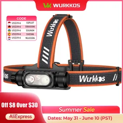 Wurkkos HD16 Headlamp 2500LM Smart Sensing Lamp 18650 Fishing Flashlight IP66 Waterproof White & Red Light with Rotary Switch