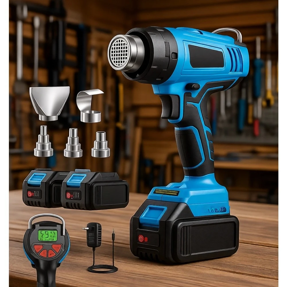 

Беспроводной термофен с двумя аккумуляторами 4 Ач, регулируемой температурой от 122 до 1022°F, цифровым дисплеем для термоусадочной трубки и виниловой пленки