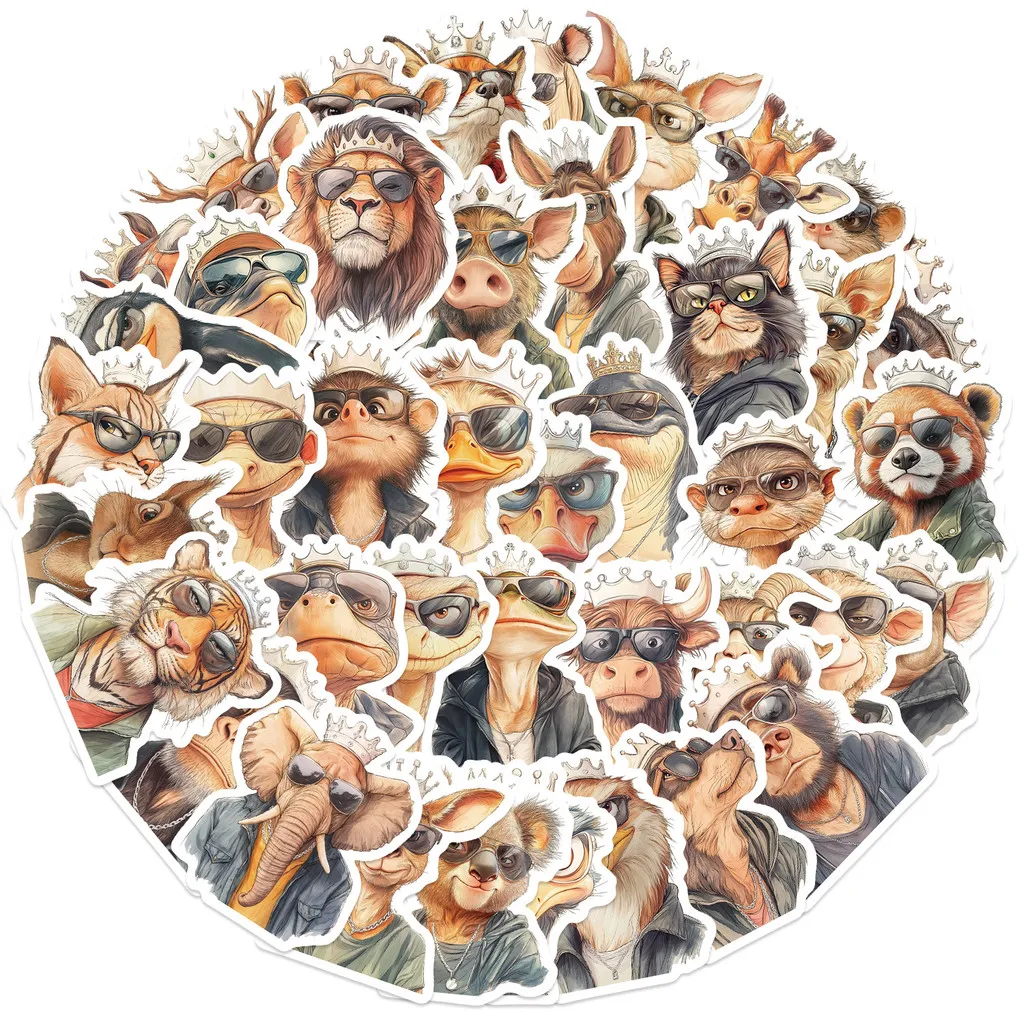 

50 шт. винтажные крутые векторные художественные наклейки с изображением короля и животных-наклейки из ПВХ для скейтбордов «сделай сам», чехлы для телефонов, записывающий магазин YourLife