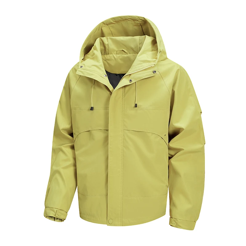 Unisex Waterproof Windproof Hooded Jacket Adjustable Drawstring Lightweight Outdoor Hiking Travel Casual Windbreaker Outer Coat