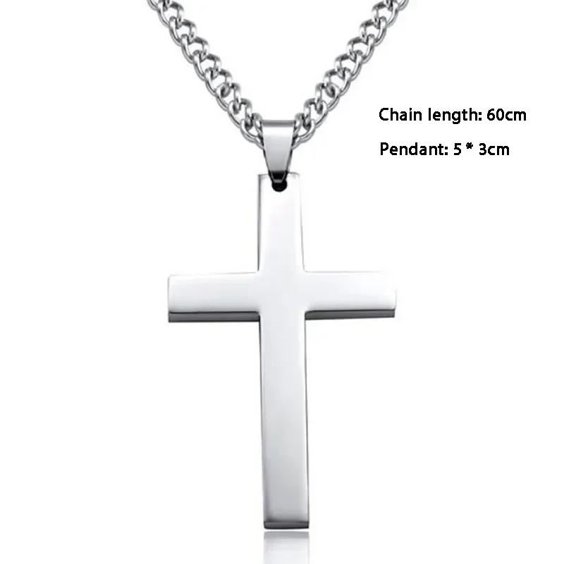 Classic Cross Pendant Necklace For Men Women 24inch Gold Silver Color Chain Necklace Fashion Christ Faith Prayer Jewelry Gifts image 2